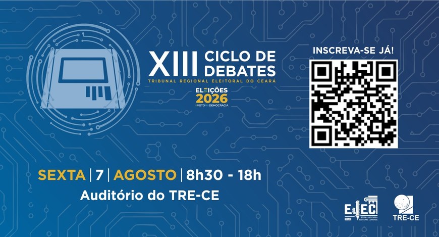 O fundo do card é azul, com um padrão de trilhas de circuito eletrônico em tons mais claros. À e...
