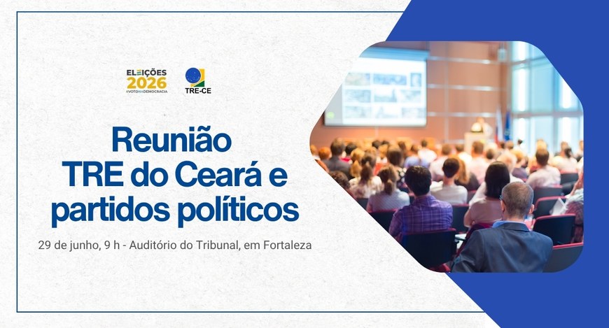 A imagem é um card. Na parte superior esquerda, aparecem os logotipos das Eleições 2026 e do TRE...