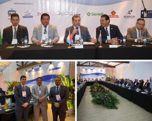 Montagem de três fotos. Na parte superior, foto horizontal tirada no 49º Colégio de Corregedores...