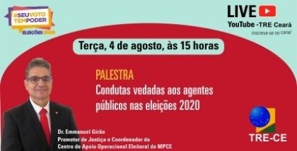 "Condutas vedadas aos agentes públicos nas eleições 2020" será tema de live dos Estudos Prelimin...