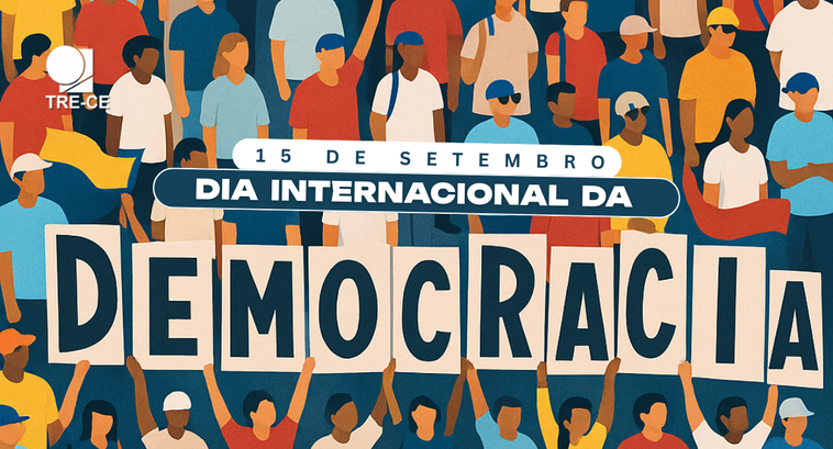 Dia da Democracia: uma reflexão sobre o fortalecimento do sistema democrático A imagem mostra uma ilustração de uma multidão de pessoas em pé, algumas com bonés, óculos ou mo...