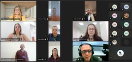 A imagem mostra a tela de uma reunião virtual realizada pelo Microsoft Teams, com os participant...