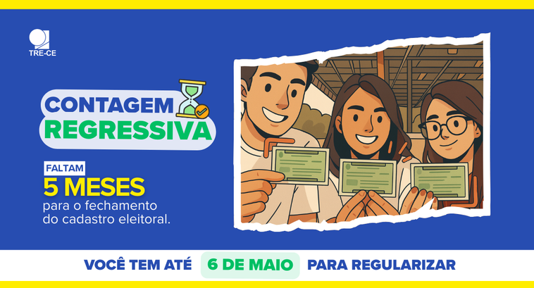 A imagem apresenta uma arte gráfica informativa do TRE-CE. Na parte superior esquerda, aparece o...