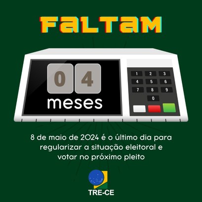 Banner no formato horizontal na cor verde. Em cima, na cor amarela, a palavra "faltam". No centr...