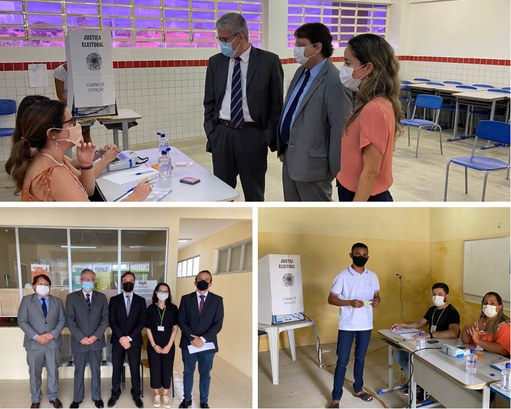 Imagem - Jaguaruana Montagem com três fotos registradas no Fórum da Justiça Comum de Jaguaruana e em seções eleitora...