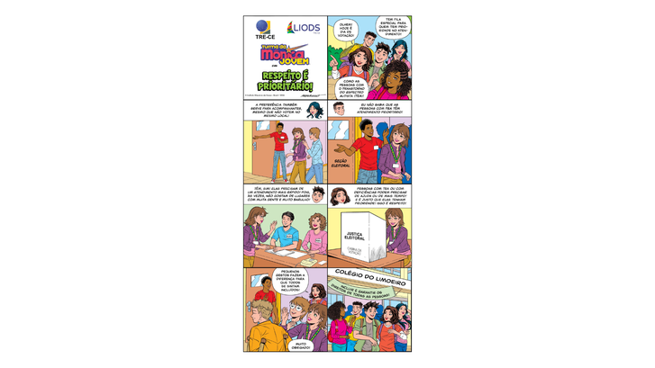 Inclusão nas Eleições 2024: TRE-CE garante prioridade para pessoas com autismo na votação Tirinha apresenta uma narrativa sobre a prioridade de pessoas com TEA votarem.