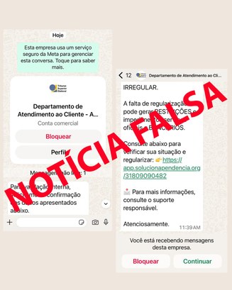 A imagem apresenta duas capturas de tela de uma conversa em aplicativo de mensagens. As telas mo...