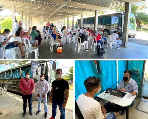 Montagem Unidade Móvel Montagem de fotos da Unidade Móvel do TRE. Descrição ao final da notícia.