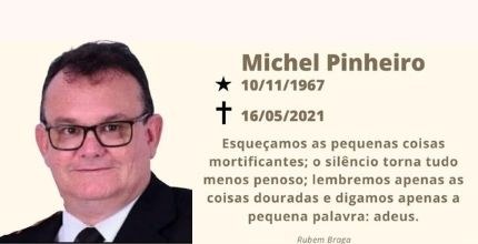 Nota de pesar pelo falecimento do juiz Michel Pinheiro #PraTodosVerem
Banner com fundo bege. À esquerda, foto de perfil do magistrado. Ele é branco,...