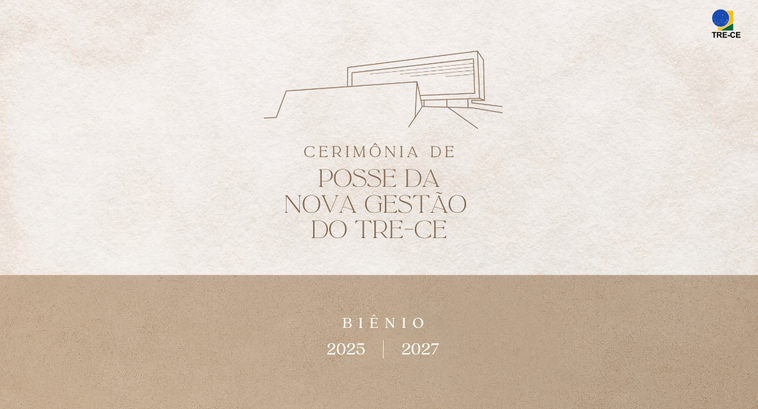 Card gráfico de fundo bege. Na área superior, um esboço da sede do Tribunal Regional Eleitoral d...