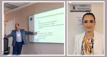 Ouvidora do TRE ministra palestra no XXV Congresso Brasileiro de Ouvidores/Ombudsman Banner horizontal de fundo bege com duas fotos. Do lado esquerdo, o assessor-chefe Higino Farias...