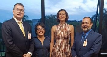 Ouvidorias do TRE e STJ promovem reunião Foto vertical mostra, da esquerda para a direita, o juiz da Ouvidoria David Sombra, a chefe de g...