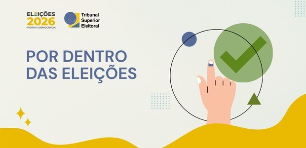 A imagem apresenta um material gráfico institucional relacionado às eleições. Na parte superior ...