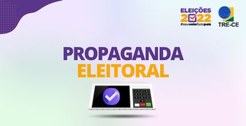 Banner horizontal com fundo em tons roxo, verde e rosa. Ao centro, o título: Propaganda Eleitora...