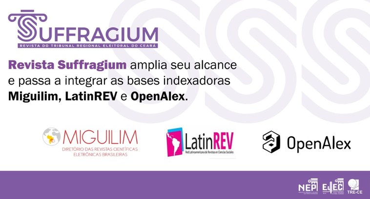 Revista Suffragium conquista três novas indexações e amplia reconhecimento científico A imagem tem fundo branco com a marca d’água de letras “S” estilizadas em lilás. Na parte superi...