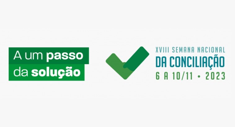Semana Nacional da Conciliação: TRE-CE disponibilizará serviços no shopping Iguatemi A imagem é um card gráfico de fundo cinza. Do lado direito, há a frase em verde "A um passo da s...