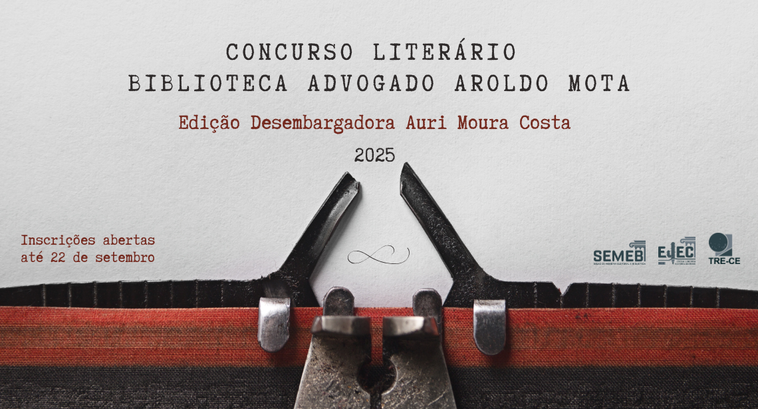 O card apresenta a imagem de uma folha de papel em uma máquina de escrever, com as hastes metáli...