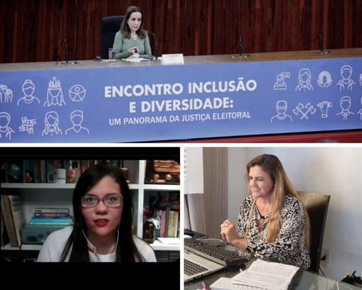 TRE-CE apresenta práticas de acessibilidade e inclusão em evento do TSE Montagem de fotos de evento. Descrição após a notícia.