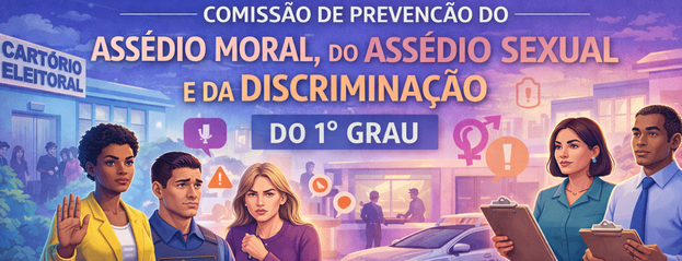 Banner da Comissão de Prevenção do Assédio Moral, do Assédio Sexual e da Discriminação do Primei...