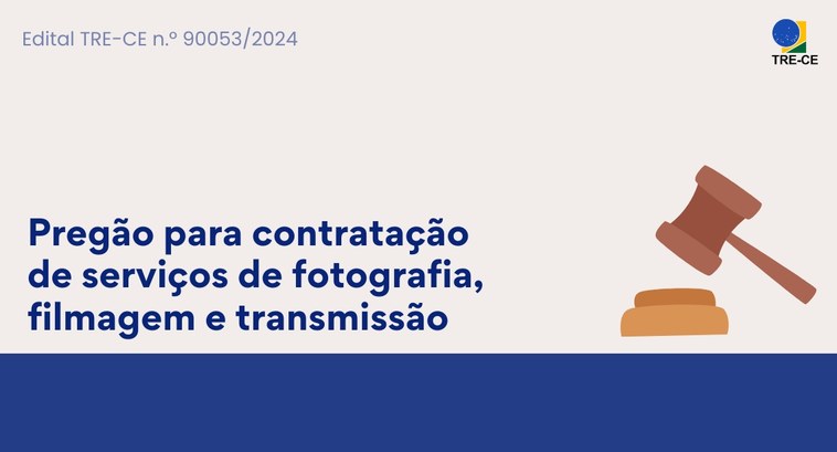 Card colorido na horizontal com fundo bege. Ao centro, na cor azul, estão os textos: "Edital TRE...