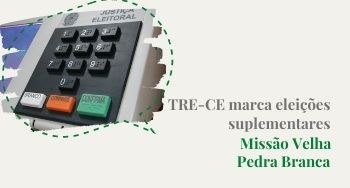Banner com fundo cinza. No canto superior esquerdo, logo do TRE-CE. Abaixo, TRE-CE marca eleiçõe...