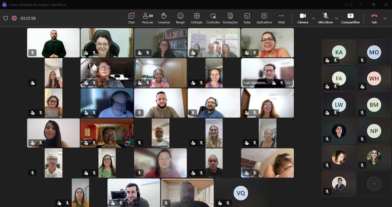TRE-CE finaliza curso "Redação de Artigos Científicos" A imagem mostra a captura de tela de uma videoconferência realizada na plataforma Microsoft Team...