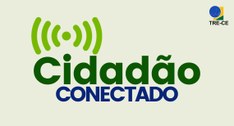 Banner, ao centro a logo do projeto Cidadão Conectado, em que Cidadão está em letras verde, e co...