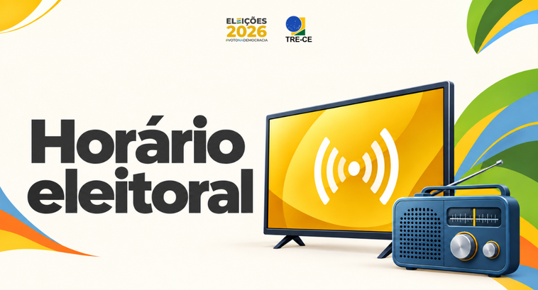 Banner digital com fundo bege e faixas curvas em amarelo, laranja, azul e verde nas bordas. No a...