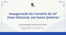 Card gráfico de fundo branco com detalhes ondulados em azul. Ao centro, há o texto: "Inauguração...