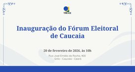Card gráfico de fundo branco com detalhes ondulados em azul. Ao centro, há o texto: "Inauguração...