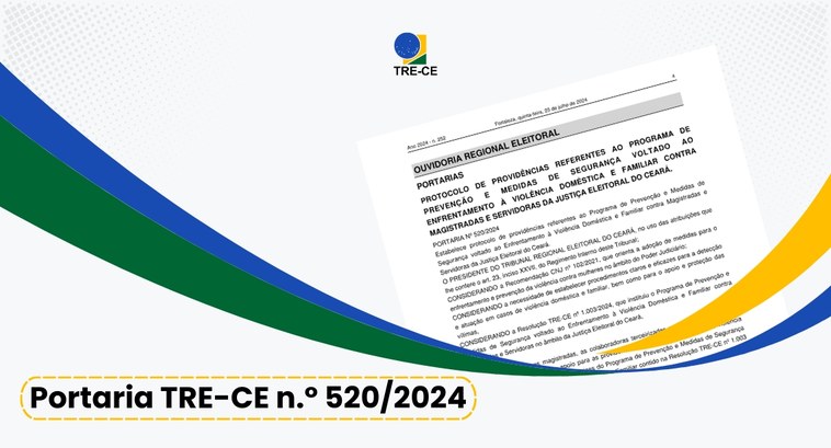 Card gráfico de fundo branco. No topo, a logo do TRE-CE, seguida de uma página do DJE printada e...