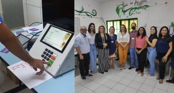 TRE-CE leva divulgação do voto acessível ao Instituto dos Surdos Montagem retangular de suas fotos. A primeira imagem, à esquerda, mostra a mão de um aluno do IC...