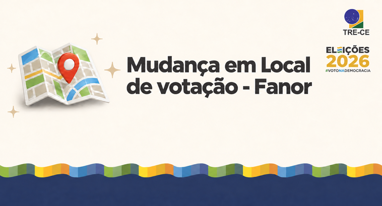 Banner digital do TRE-CE com fundo bege. À esquerda, ilustração de um mapa dobrado, com ruas col...