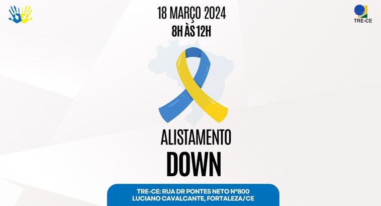 TRE-CE promove evento inclusivo para pessoas com Síndrome de Down Card em formato quadrangular com fundo branco. No topo, na parte esquerda, há a logo colorida do...