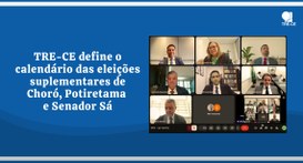 A imagem mostra, à esquerda, sobre fundo azul, o texto: “TRE-CE define o calendário das eleições...