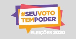 Banner horizontal de fundo cinza. Ao centro, logo das Eleições 2020.