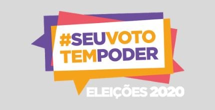 Banner horizontal de fundo cinza. Ao centro, logo das Eleições 2020.